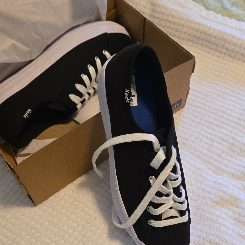 Keds Black Canvas Sneakers with White Accents